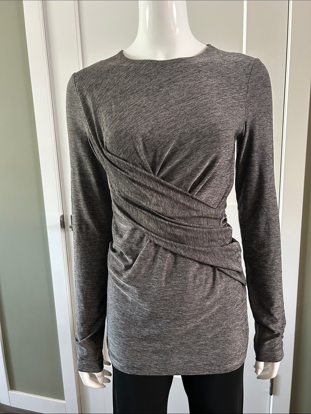 Alexander Wang Draped Wrap Top Gray Long Sleeve Stretch Luxe Sm - Med - Picture 3 of 13